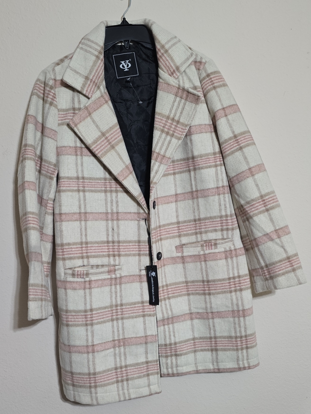 NWT Women's YOKI Cream & Blush Plaid Coat Size M